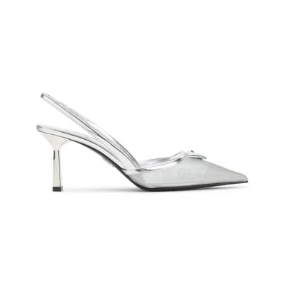 Prada Silver Slingback Pumps In Silver