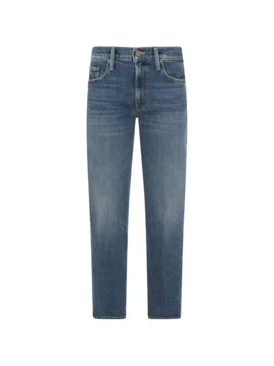 Mother Jeans The Rerun Zip Sneak With Belt Loops And Logo Embroidery On The Back In Blue Denim For Women