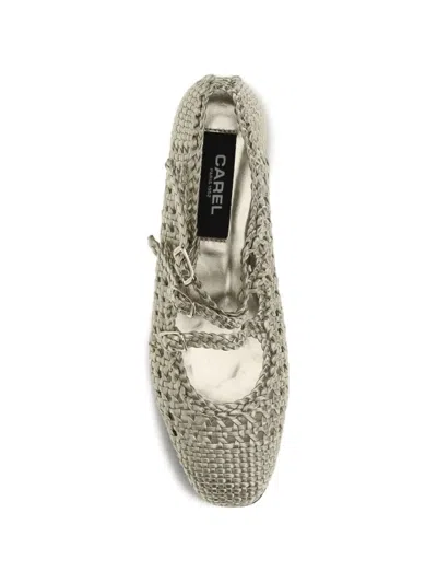 Carel Paris Silver Calf Leather Bos Taurus Ballet Flats In Gold