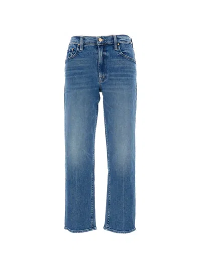 Mother Womens Kissing The Caddy The Rerun Sneak Cotton Denim Jeans In Blue