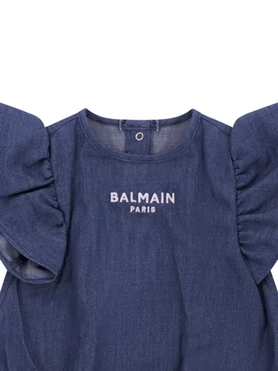 Balmain Ruffled Romper In Blue
