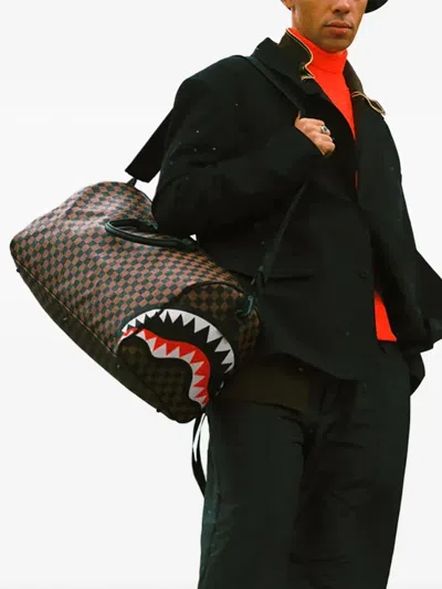 Sprayground Check-pattern Top-handle Duffle Bag In Brown