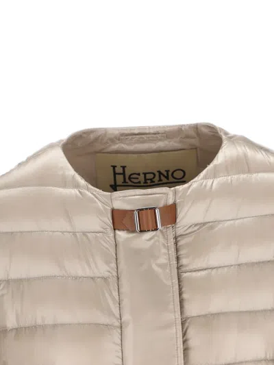 Herno Leather Strap Down Jacket In Neutral