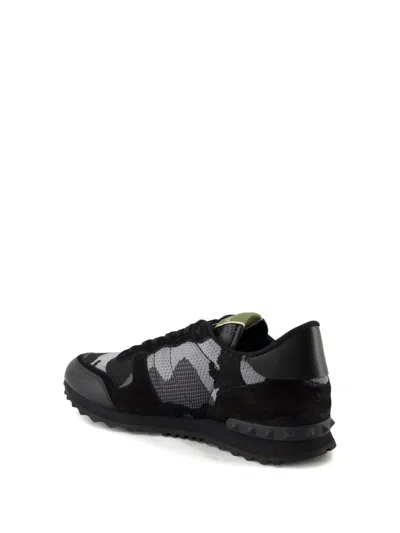 Valentino Garavani Mans Rockrunner Camouflage Noir Leather And Fabric Sneakers In Black