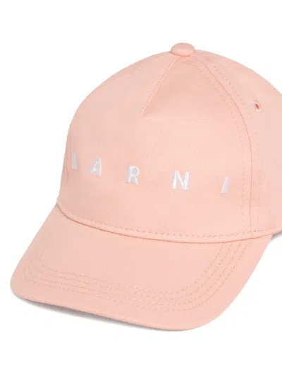 Marni Gabardine Embroidered Logo Baseball Cap In Pink