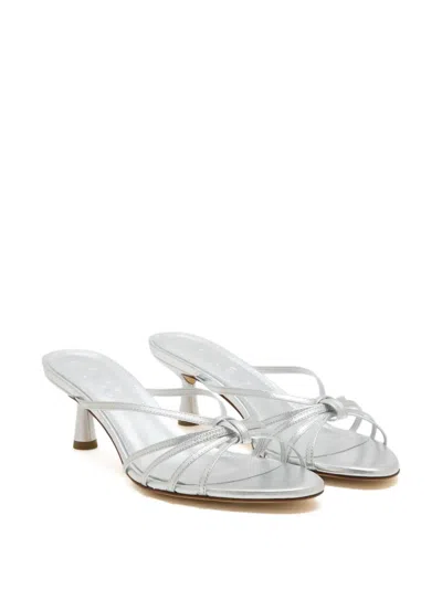 Aeyde 55mm Abby Metallic Leather Sandals In White