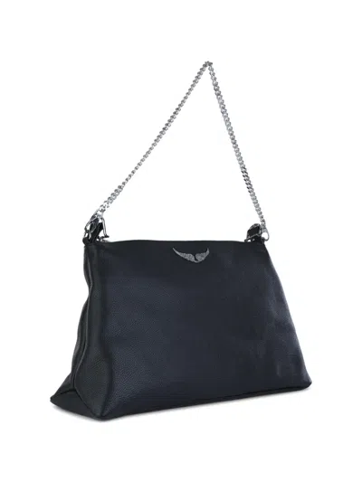 Zadig & Voltaire Shoulder Bag Adjustable Chain Strap Textured Surface In Black
