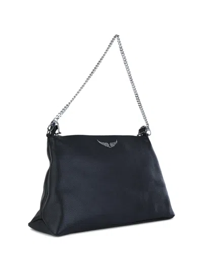 Zadig & Voltaire Shoulder Bag Adjustable Chain Strap Textured Surface In Black