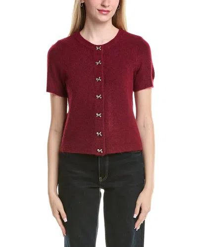 Cece Short Sleeve Bow Button Cardigan In Red