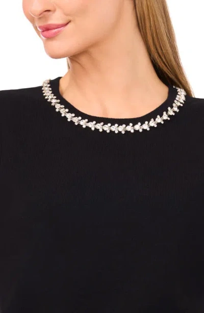 Cece Embellished Collar Short Sleeve Cotton Sweater In Black