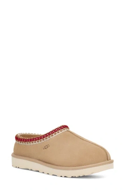 Ugg Tasman Ii Beige Mules With Round Toe And Embroidered Detail In Leather Woman In Brown