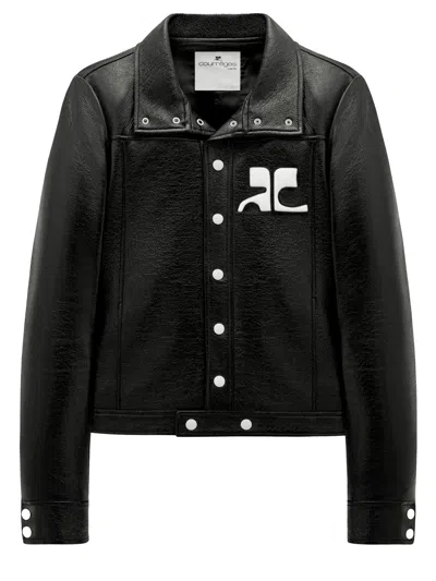 Courrèges Reedition Coated Cotton-blend Jacket In Black