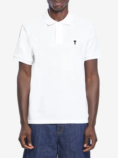 Ami Alexandre Mattiussi Ami Paris Men White Polo Shirt With Adc Embroidery On The Front And Classic Collar In Cotton Man In Multi