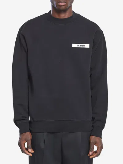 Jacquemus Mens Black Grosgrain-logo Long-sleeve Cotton T-shirt In Black