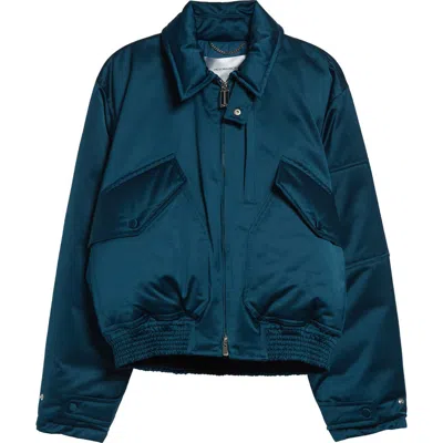 Victoria Beckham Down Sateen Bomber Jacket In Blue