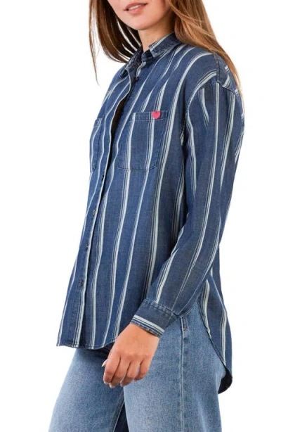 Billy T Worry-free Stripe Button Front Shirt In Blue