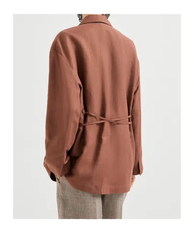 Brunello Cucinelli Women Fluid Viscose And Linen Twill Jacket With Jewellery In Brown