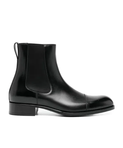 Tom Ford Edgar Polished Leather Chelsea Boots In Black