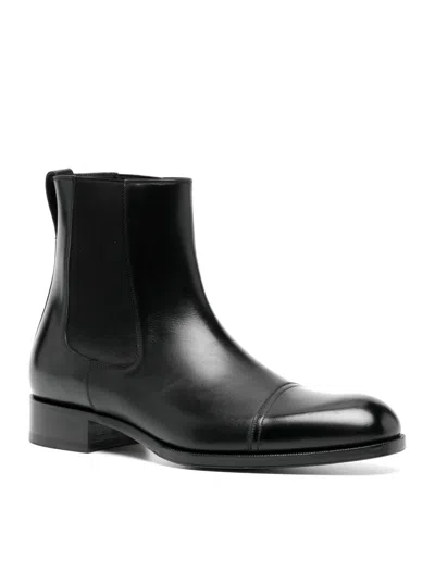 Tom Ford Edgar Polished Leather Chelsea Boots In Black