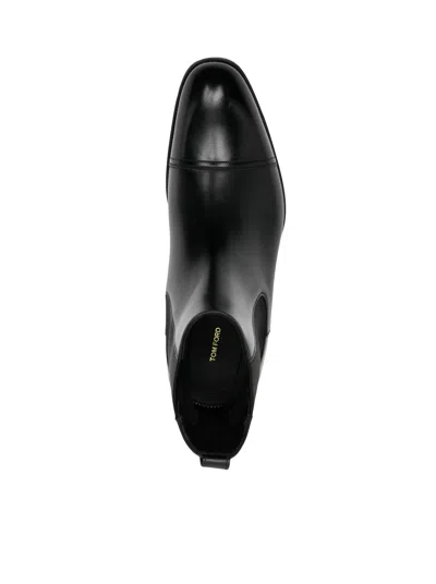 Tom Ford Edgar Polished Leather Chelsea Boots In Black