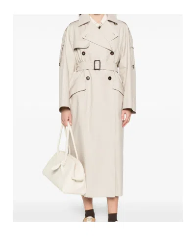 Max Mara Belted Double-breasted Coat In White