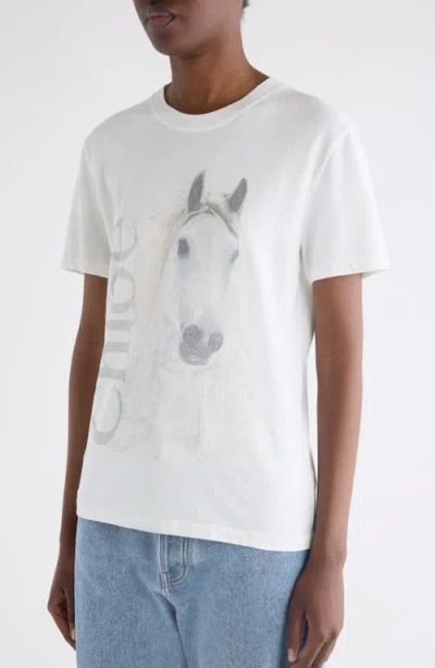 Chloé Cotton Crew Neck Graphic Short Sleeve T-shirt In White