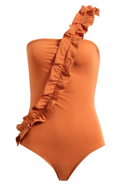 Ulla Johnson Capri One-shoulder One-piece Swimsuit In Brown