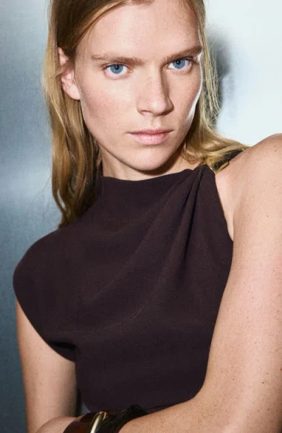 Mango Ruched Asymmetric Top In Brown