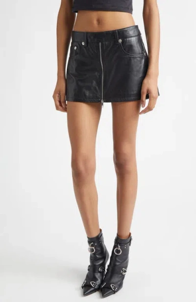 R13 Front Zip Leather Skort In Black