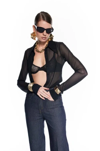 Mers Silk Shiny Bra In Black