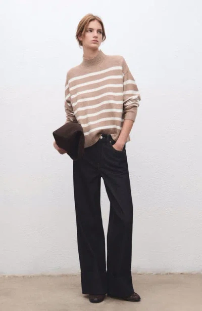 Mango Oversize Stripe Mock Neck Sweater In Pink