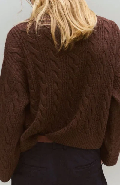 Mango Cable V-neck Sweater In Brown
