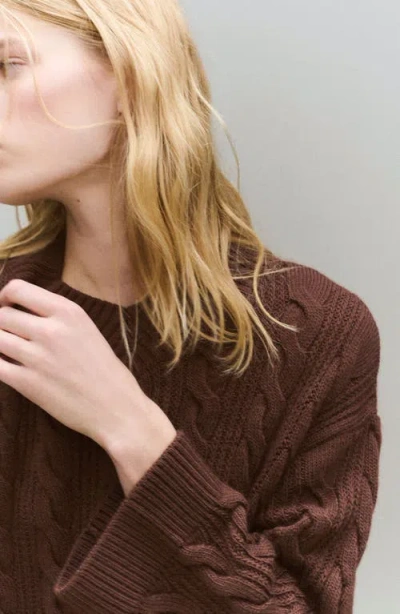 Mango Cable V-neck Sweater In Brown