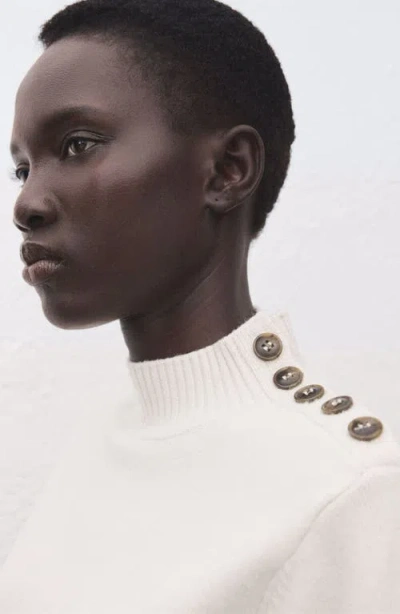 Mango Shoulder Button Mock Neck Sweater In White