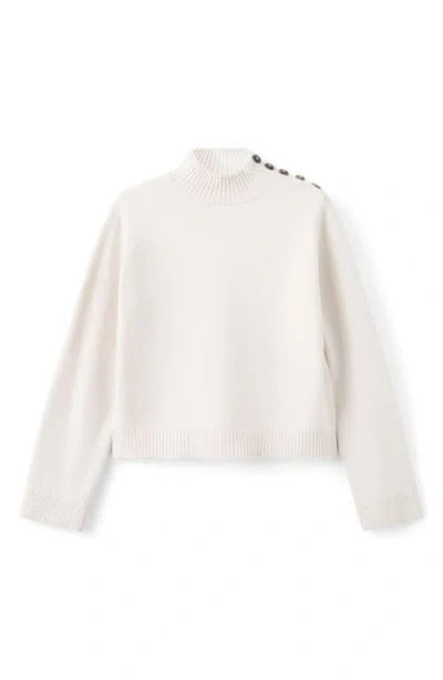 Mango Shoulder Button Mock Neck Sweater In White