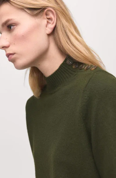 Mango Perkins-neck Sweater With Button In Green