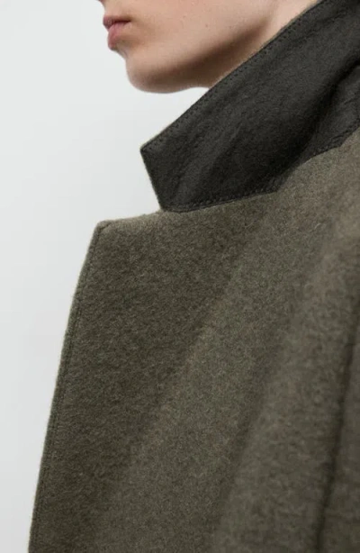 Mango Double Breasted Wool Blend Coat In Green