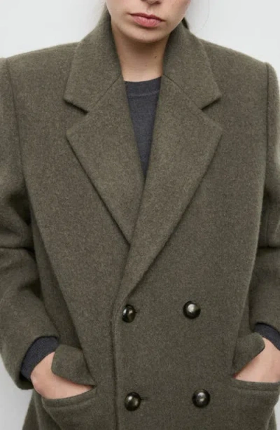 Mango Double Breasted Wool Blend Coat In Green