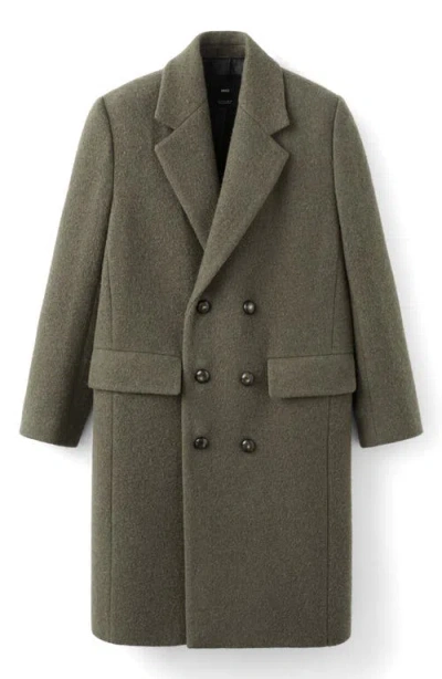 Mango Double Breasted Wool Blend Coat In Green