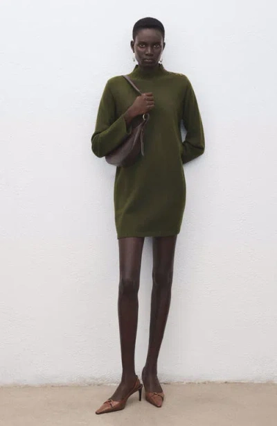 Mango Button Detail Long Sleeve Sweater Dress In Green