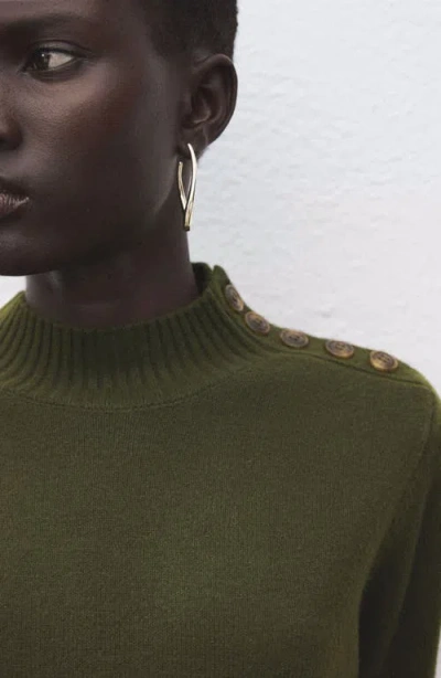 Mango Button Detail Long Sleeve Sweater Dress In Green