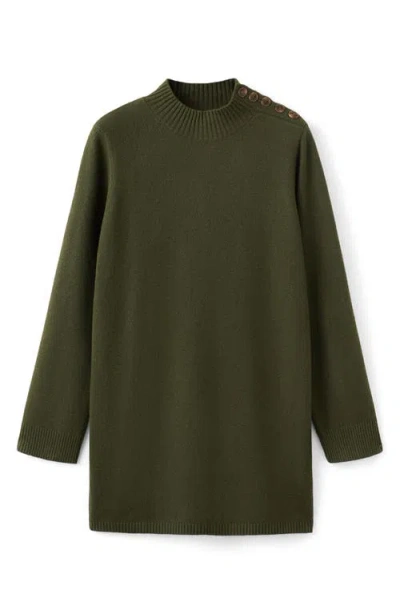 Mango Button Detail Long Sleeve Sweater Dress In Green