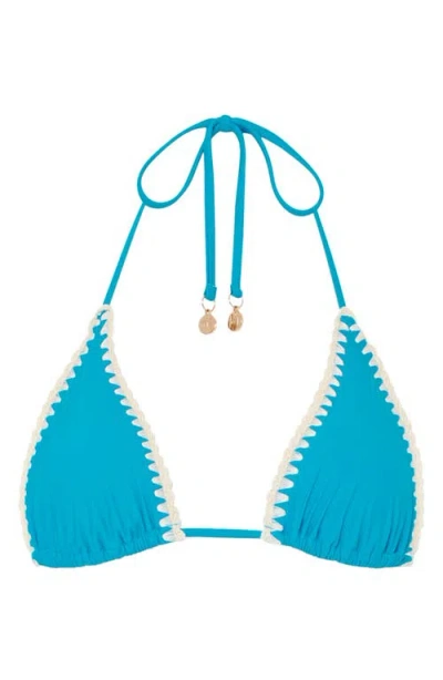 Milly Whipstitch Detail Triangle Bikini Top In Blue