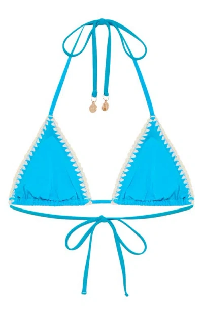 Milly Whipstitch Detail Triangle Bikini Top In Blue