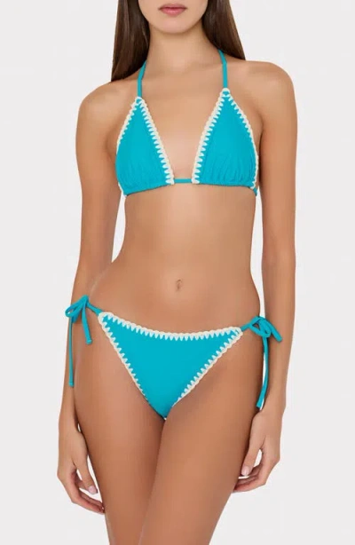 Milly Whipstitch Detail Triangle Bikini Top In Blue
