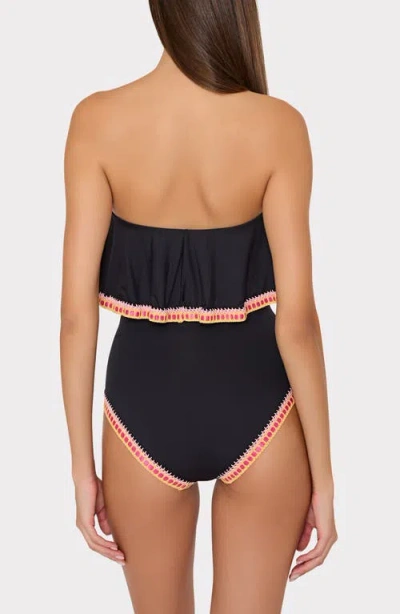 Milly Strapless Crochet Ruffle One-piece Swimsuit In Black