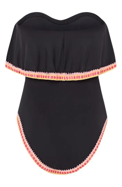 Milly Strapless Crochet Ruffle One-piece Swimsuit In Black