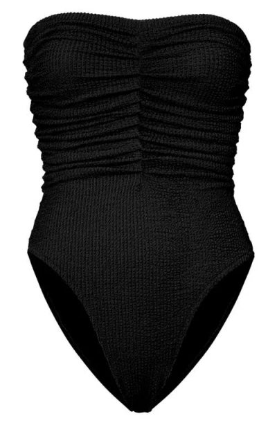 Milly Textured Ruched One-piece Swimsuit In Black
