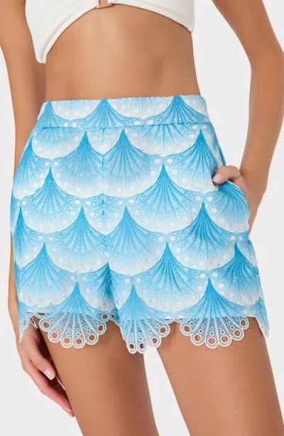 Milly Bubble Wave Lace Shorts In Blue