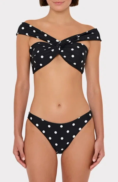 Milly Olivia Polka Dot Twist Front Bikini Top In Black